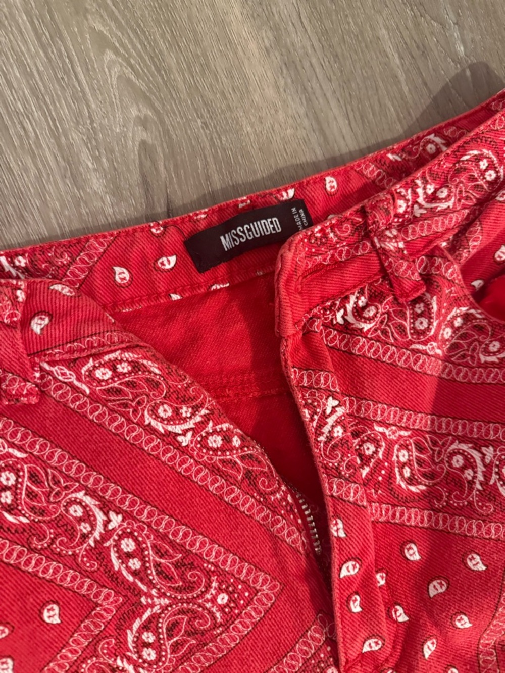 Missguided Red Paisley Bandana Jeans